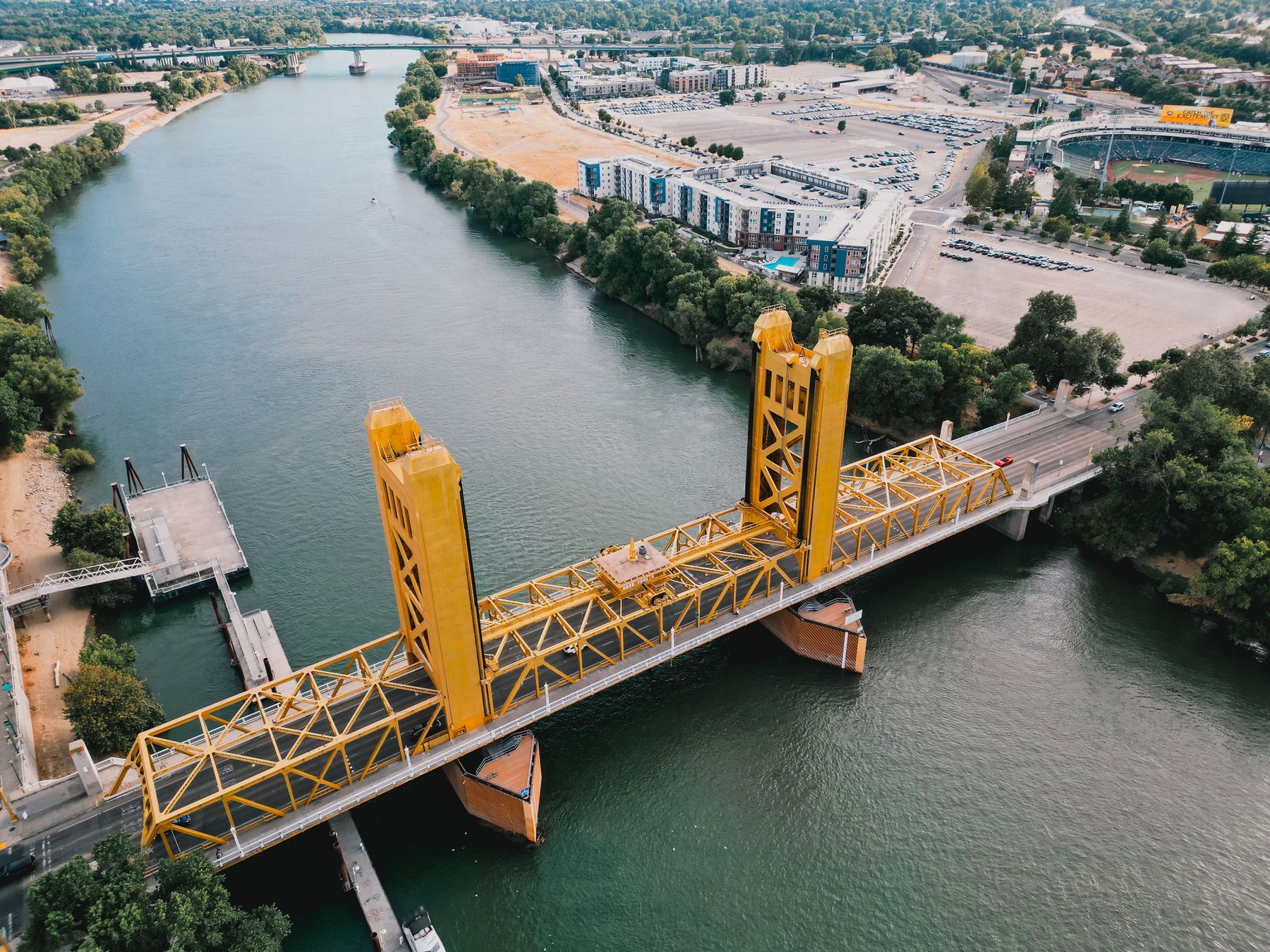 Aerial view of Tower Bridge over the Sacramento River