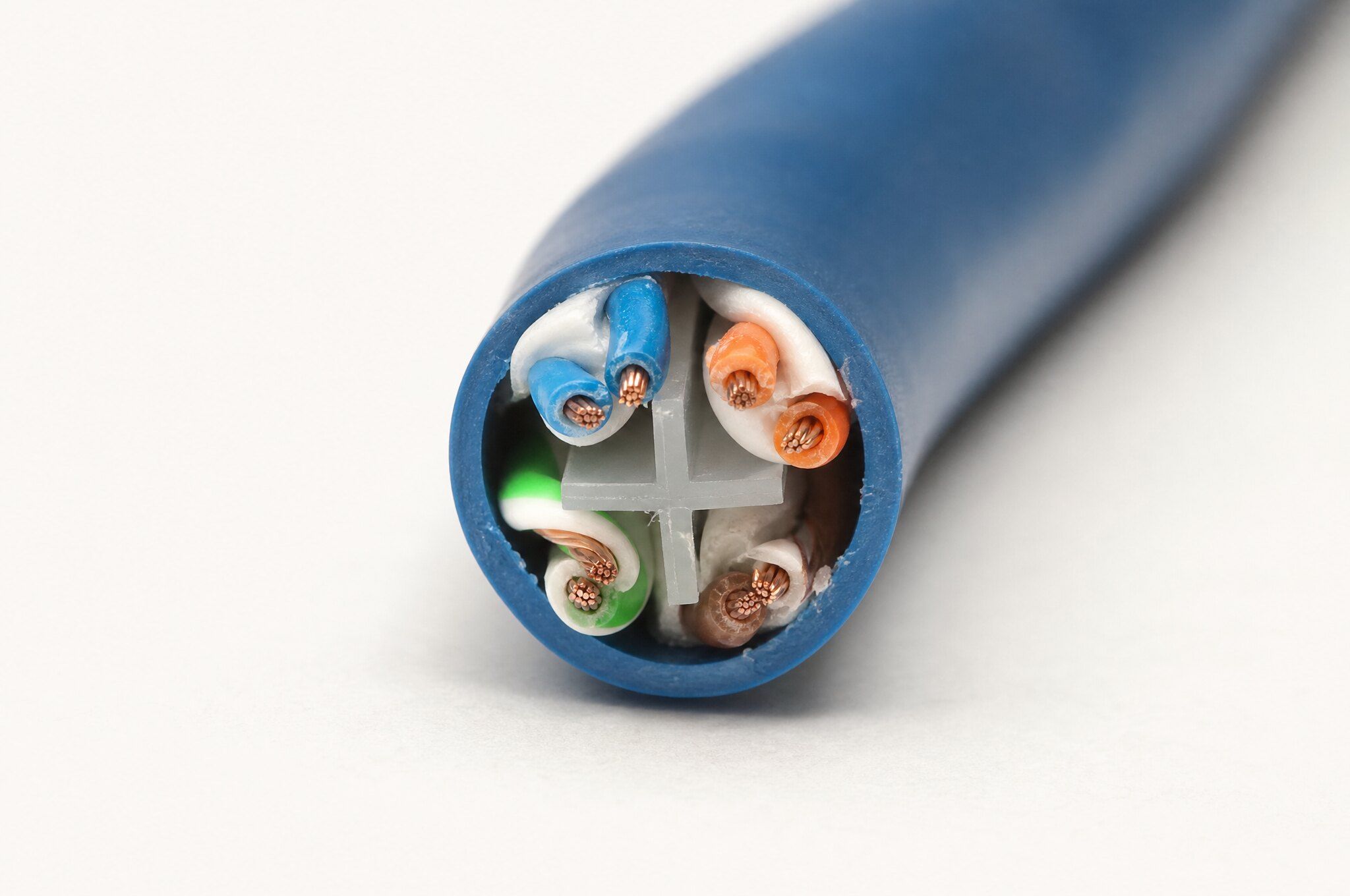 Cross section of a category cable showing four twisted pairs