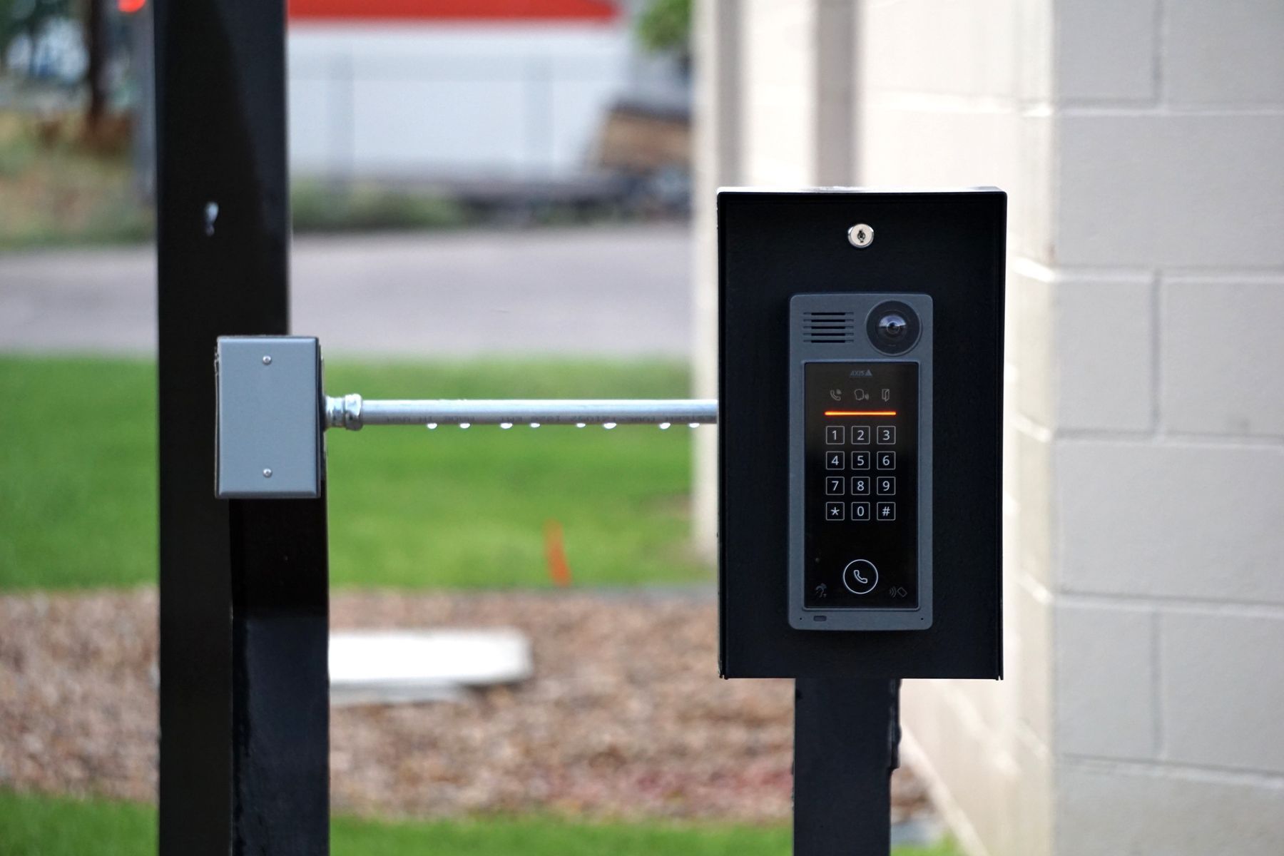 Video intercom panel mounted at a building entrance