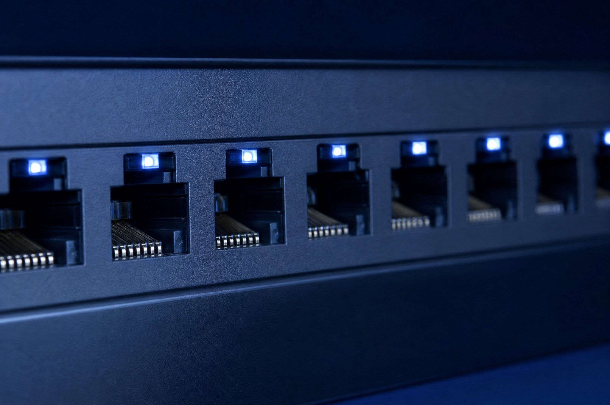Row of switch ports with link lights