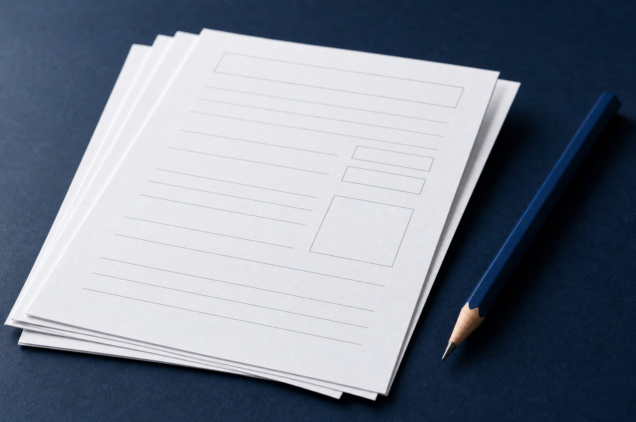 Stack of blank record forms with a pencil resting on top